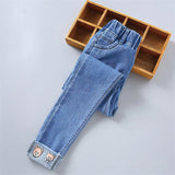 2-12T Kid Girls Jeans Embroidered Bottoming Slightly Elastic Trend Pants