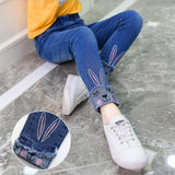2-12T Kid Girls Jeans Embroidered Bottoming Slightly Elastic Trend Pants