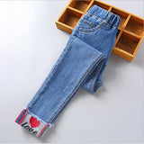 2-12T Kid Girls Jeans Embroidered Bottoming Slightly Elastic Trend Pants