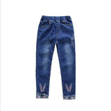 2-12T Kid Girls Jeans Embroidered Bottoming Slightly Elastic Trend Pants