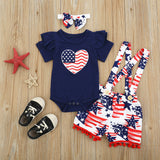 Baby Girl July 4th Independence Day Flying Sleeve Jumpsuit Suspender Short Sets