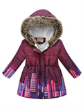 Kids Girls Floral Hooded Warm Snow Thermal Padded Outerwear Coats