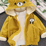 Kid Baby Girl Cute Bear Corduroy Hooded Jacket Warm Coats