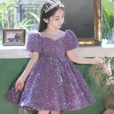 Kid Baby Girl Sequin Bubble Sleeve Princess Performance Dress
