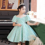 Kid Baby Girl Sequin Bubble Sleeve Princess Performance Dress