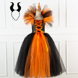 2-12Y Kid Girl Long Witch Performance Mesh Ghost Halloween Dress