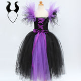 2-12Y Kid Girl Long Witch Performance Mesh Ghost Halloween Dress