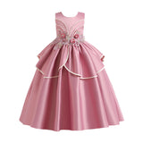 4-14T Kid Girls Long Satin Performance Flower Dresses