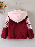 Kid Girl Warm Fuzzy Contrast Stitching Leopard Print Jacket Coat