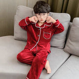 Kid Boys Coral Velvet Padded Flannel Autumn Winter Pajamas