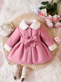 Kid Baby Girl Winter Fleece Coat Solid Bow Coats