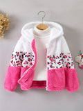 Kid Girl Warm Fuzzy Contrast Stitching Leopard Print Jacket Coat