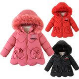 Girls Jacket Thick Keep Warm Detachable  Wool Collar Down Padded Hooded Coat