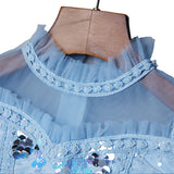 Kid Girl Snow Print Mesh Long Sleeve Tiered Princess Long Dress