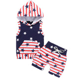 Baby Boy 4th Of July Independence Day Stars Print Hooded 2pcs Sets