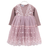 Kid Baby Girls Lace Fake Long Sleeve Soft Yarn Dresses