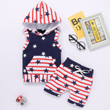 Baby Boy 4th Of July Independence Day Stars Print Hooded 2pcs Sets