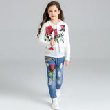 Girls' Autumn Suit Medium and Older Children's European and American Long-sleeved Relief Jacquard