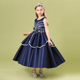 4-14T Kid Girls Long Satin Performance Flower Dresses