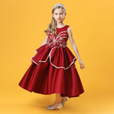 4-14T Kid Girls Long Satin Performance Flower Dresses