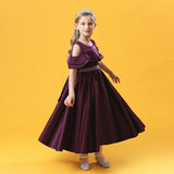 Kid Girl Satin Princess Pleated Long Detachable Temperament Hosting Dresses