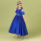 Kid Girl Satin Princess Pleated Long Detachable Temperament Hosting Dresses