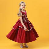 4-14T Kid Girls Long Satin Performance Flower Dresses