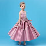 4-14T Kid Girls Long Satin Performance Flower Dresses