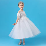 Kid Girl Princess Lace One-line Shoulder Long Flower Wedding Dresses