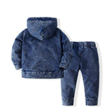 6M-5T Kid Baby Boys Denim Korean Long-sleeve Hooded Suits 2 Pcs Set