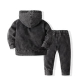 6M-5T Kid Baby Boys Denim Korean Long-sleeve Hooded Suits 2 Pcs Set
