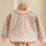 Kid Baby Girl Cozy Ditsy Hearts Knitted Crew Neck Sweaters