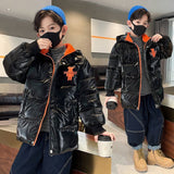 Kid Boy Down Cotton Jacket Bright Leather Winter Thick Coat