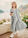 Kid Girl Stretchy Knitwear Soft Long Sleeve Shawl Cardigan Sweater 3 Pcs Sets