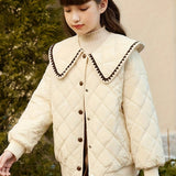 Kid Girls Preppy Turn-Down Big Collar Cotton-Padded Lightweight Jacket Coat