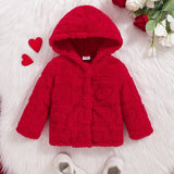 Baby Girl Cozy Heart Plush Jacket Warm Thick Button-Up Outerwear Coats