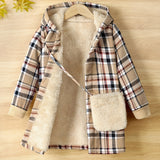 Kid Girl Cozy Fleece  Soft Thick Warm Winter Plaid Hooded Coat