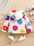 Baby Boy Girl Cozy Fleece-Lined Hooded Cute Floral Winter Coats Jacket