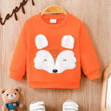 Baby Girl Boy Adorable Fox Embroidered Long Sleeve Sweatshirt