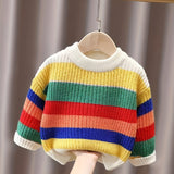 Kid Baby Girl Rainbow Striped  Soft Cozy Pullover Sweater