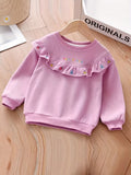 Kid Baby Girls Ruffled Strawberry Embroidery Crew Neck Sweatshirt