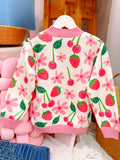 Kid Baby Girl Winter Floral Cardigan Cozy Crew Neck Knit Sweater