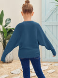 Kids Girl Cozy Oversized Batwing Crewneck Long Sleeve Sweaters