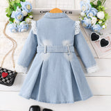 Kid Baby Girl Lace Trim Dress Belt Dress