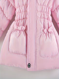 Kid Girls Warm Padded  Fur Collar Solid Cute Winter Coats Jacket