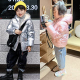 Kid Girl Glossy Down Cotton Jacket Fleece Thick Coats