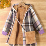 Kid Girl Cozy Fleece  Soft Thick Warm Winter Plaid Hooded Coat