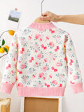 Kid Baby Girl Winter Floral Cardigan Cozy Crew Neck Knit Sweater