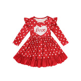 Toddler Girl Cute LOVE Embroidered Heart Print Long Sleeve A-Line Dress