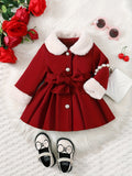 Kid Baby Girl Winter Fleece Coat Solid Bow Coats